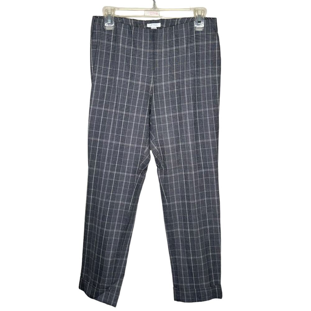 J. Jill Premium Bi Stretch Plaid Gray Black & White Pull on Pants Size 6